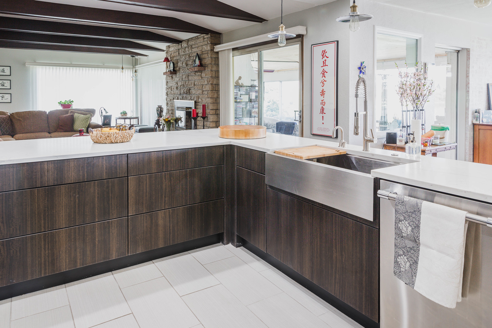Open concept kitchen remodel with lake view near Harvey Park, Denver 
