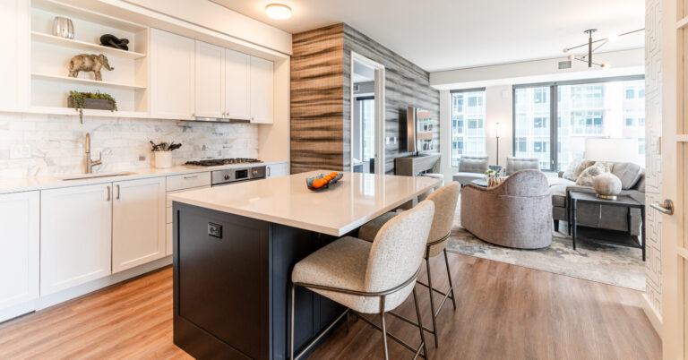 Elegant Colorado condo interior featuring layered textures and custom details by a luxury interior designer for high-rise living.